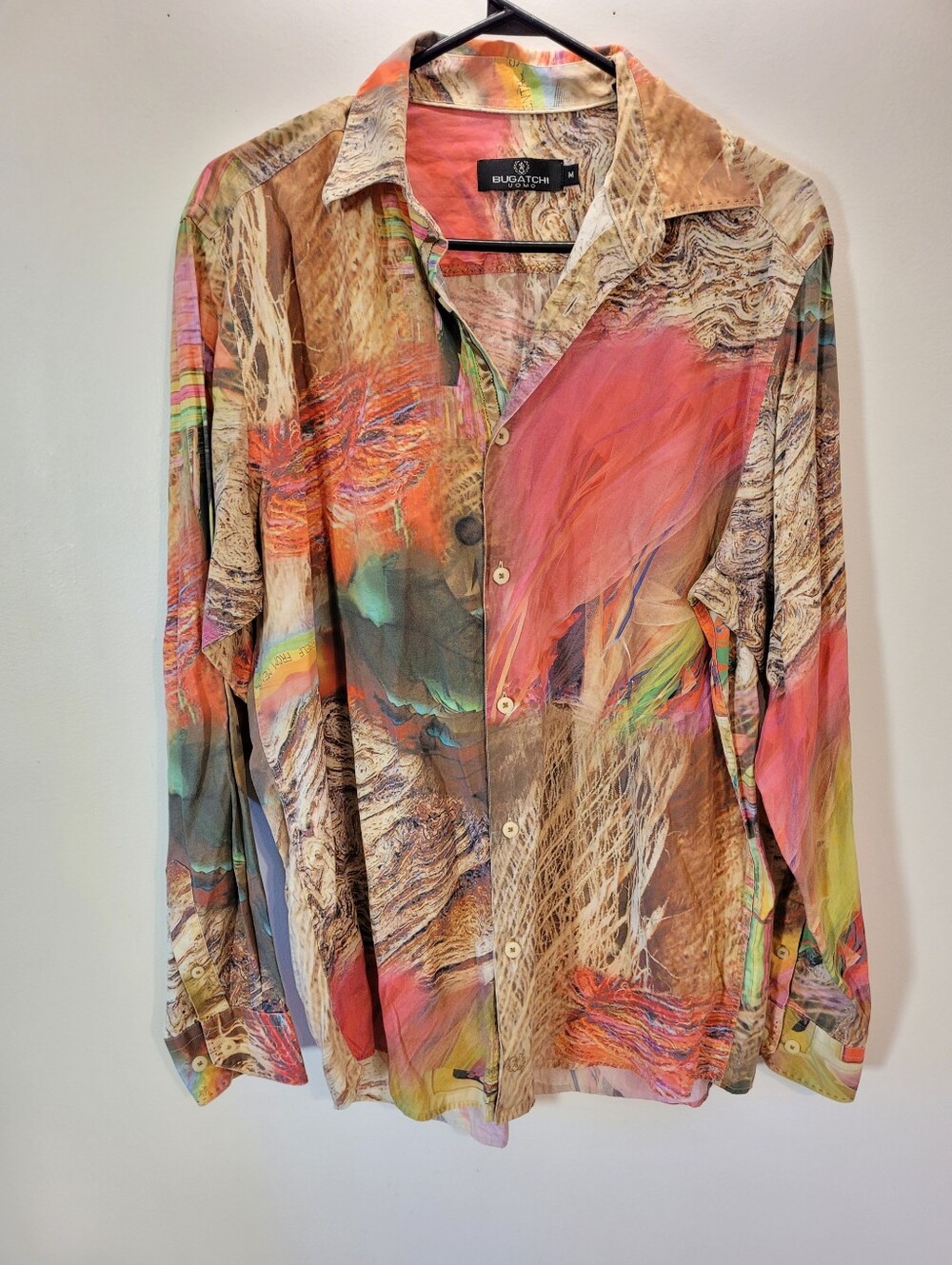 Bugatchi Men's Multicolor Abstract Rainbow Rave Print Dress Shirt - Size M